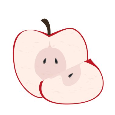 Yarısı kesilmiş kırmızı elma taze meyve çizgi filmi çizimi