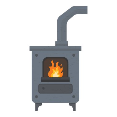 Yanan ateş çizgi filmi illüstrasyonlu klasik metal şömine