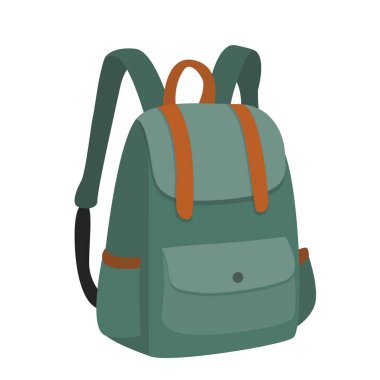 Klasik yeşil sırt çantası çizgi filmi izole nesne çizimi