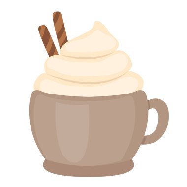 Lezzetli tatlı kreması ve flüt gofretleri karikatür izole nesne çizimi