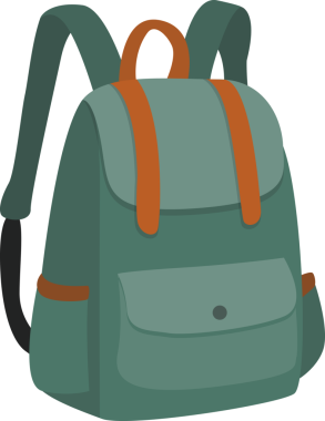 Klasik yeşil sırt çantası çizgi filmi izole nesne çizimi