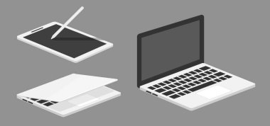 Dijital Aygıtlar Dizüstü Bilgisayarı Tableti ve Stylus illüstrasyonu