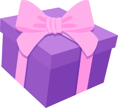 Pembe kurdeleli mor hediye kutusu. Çizgi film resmi.