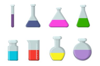 Renkli Laboratuvar Cam Seti Koleksiyonu Farklı Renkli Sıvılar
