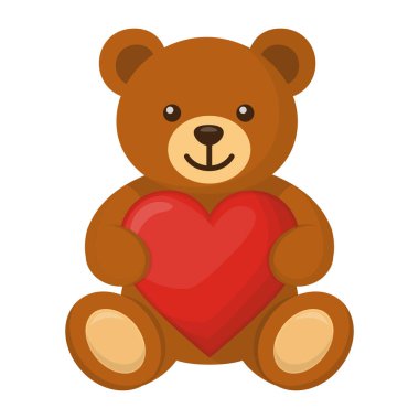 Kırmızı Kalp Vektör Resmini Tutan Şirin Kahverengi Ayı