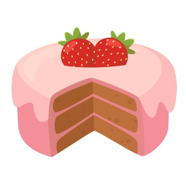 Üstünde pembe krema ve çilek olan çizgi film pastası.