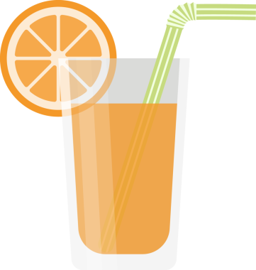 Bardakta portakal suyu, saman ve çizgi film çizimleri.