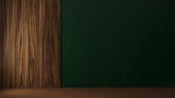 Зелена Стіна Дерев Яною Панеллю Порожній Кімнаті Дерев Яною Підлогою — стокове фото