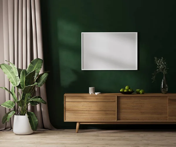 Horizontaal Wit Fotolijstje Model Dressoir Modern Interieur Met Groene Wand — Stockfoto
