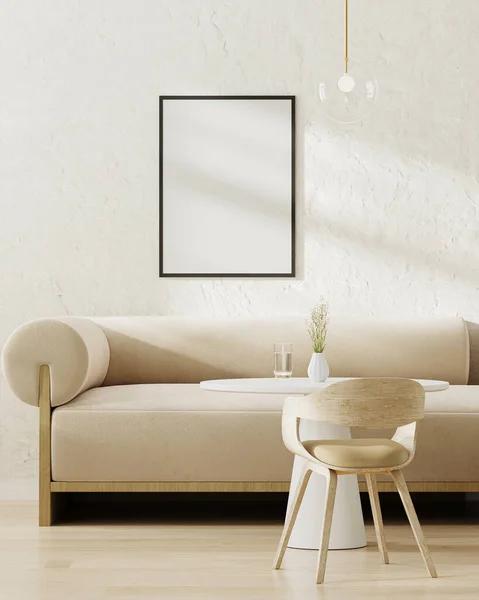 Poster Frame Mockup Modern Cafe Interieur Met Witte Bank Salontafel — Stockfoto