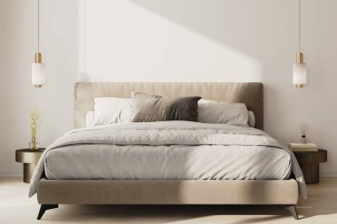 Yatak odasının içi, önü, boş duvar. Model yap, 3D görüntüle.