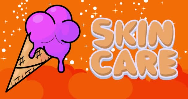 スキンケアテキストとアイスクリーム カラフルなアニメーションダンス夏甘い食べ物の漫画 4K解像度アニメーション動画 — ストック動画