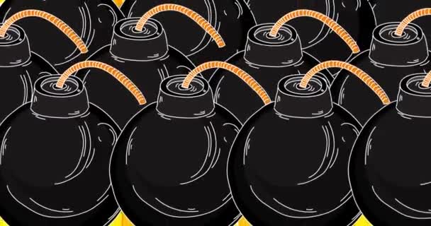 Cartoon Black Bombs Tle Materiały Wybuchowe Żółtym Tle — Wideo stockowe
