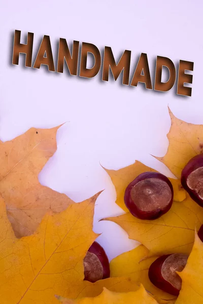 나뭇잎 손으로 텍스트가 자연의 색깔의 디자인 — 스톡 사진