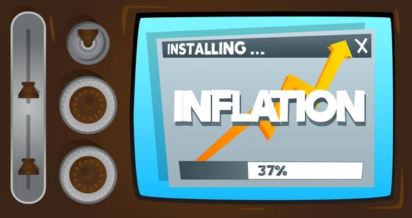 Cartoon Computer Com Palavra Inflação Mensagem Uma Tela Exibindo Uma —  Vetores de Stock