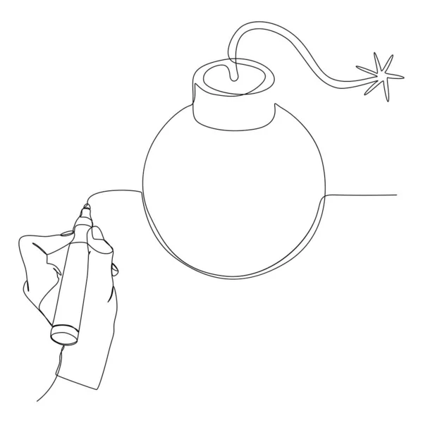 フェルトの先端ペンで書かれた爆弾の1つの連続ライン 細い線イラストベクトルのコンセプト Contour Drawing Creative Ideas — ストックベクタ