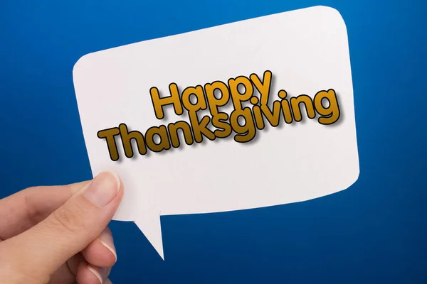 Sprechblase Vor Farbigem Hintergrund Mit Thanksgiving Text — Stockfoto
