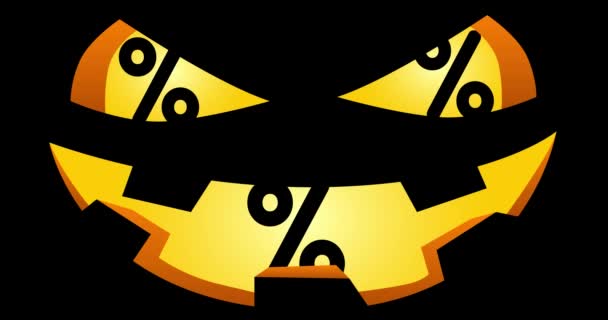 Animated Yellow Jack Lantern Cara Tallada Con Signo Porcentaje Boca — Vídeos de Stock