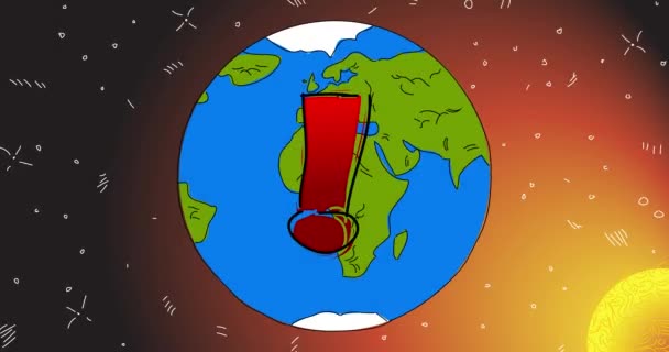 Planète Terre Avec Point Exclamation Panneau Notification Des Médias Sociaux — Video