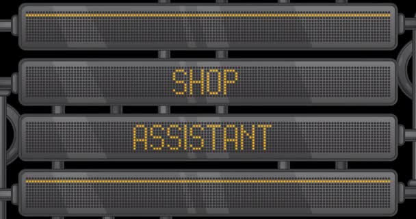 Shop Assistant Szöveg Digital Led Panel Hirdetmény Üzenet Könnyűszerkezettel — Stock videók