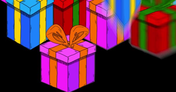 Cartoon Gift Box Hintergrund Mit Happy New Year Text Bunte — Stockvideo