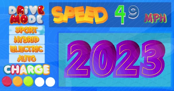 Cartoon Car Dashboard Numerem 2023 Cyfrowy Graficzny Interfejs Użytkownika Animacja — Wideo stockowe