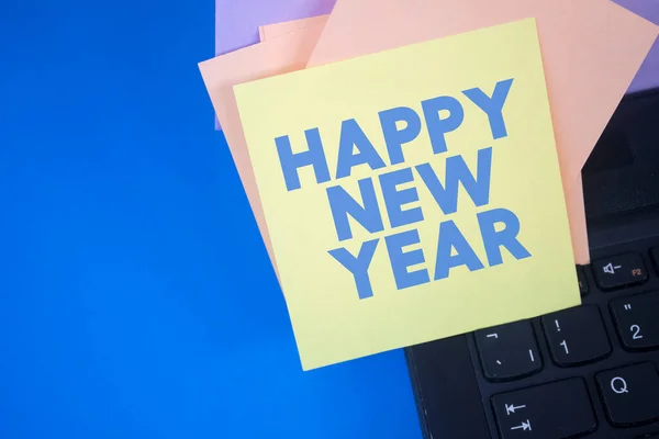 Selamat Tahun Baru Teks Pada Kertas Catatan Perekat Acara Pesan — Stok Foto