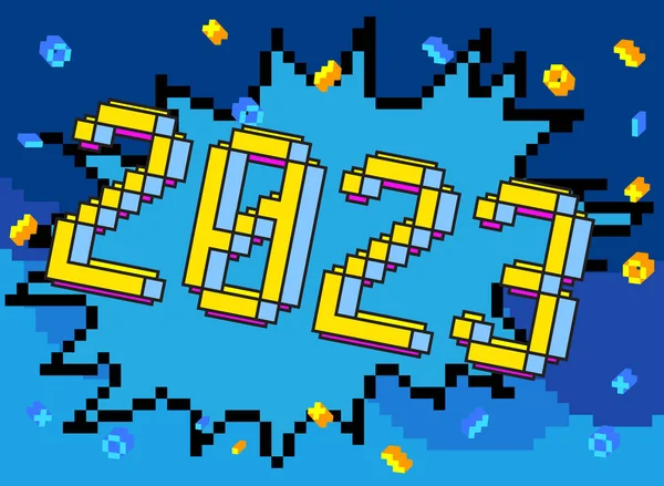 2023 Pixelgetal Met Geometrische Grafische Achtergrond Vector Cartoon Illustratie — Stockvector