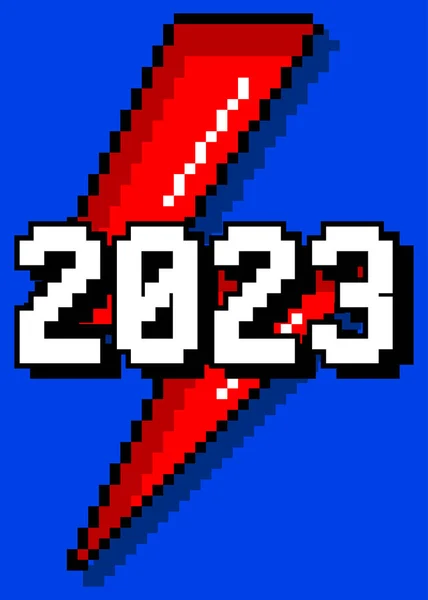 2023年 幾何学的なグラフィックの背景を持つピクセル番号 ベクトル漫画イラスト — ストックベクタ