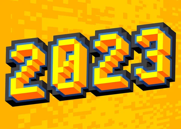 2023年 幾何学的なグラフィックの背景を持つピクセル番号 ベクトル漫画イラスト — ストックベクタ