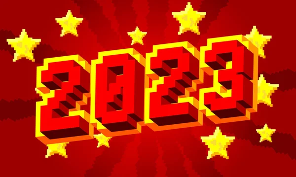 2023 Numero Pixelated Con Sfondo Grafico Geometrico Illustrazione Del Cartone — Vettoriale Stock