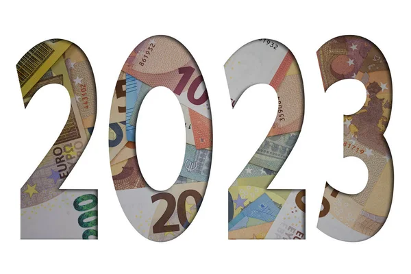 Номер 2023 Грошима Паперовий Фон Валюти Різними Банкнотами — стокове фото