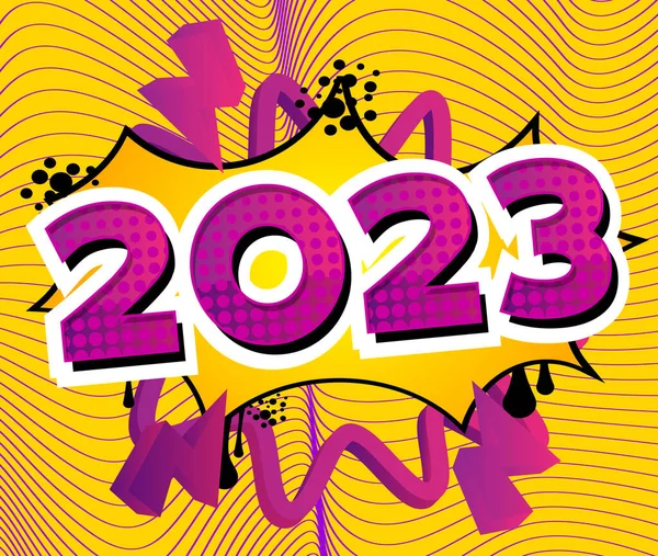 Rok 2023 Numer Napisany Czcionką Dla Dzieci Kreskówkowym Stylu — Wektor stockowy