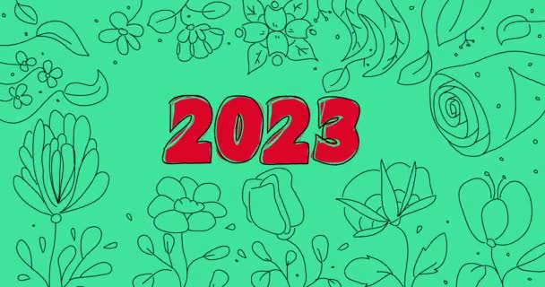 Λουλούδι Γραμμή Τέχνης Φόντο Τον Αριθμό 2023 Περίγραμμα Κινουμένων Σχεδίων — Αρχείο Βίντεο