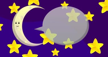 Moon 2023 diyor. Gece gökyüzünde konuşma baloncuğu olan sayı. Çizgi film animasyon videosu.