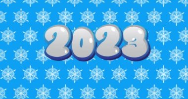 Mavi arka planda 2023 numaralı düşen kar tanesi. Kış çizgi filmi videosu. Mevsimlik Kar Canlandırması.