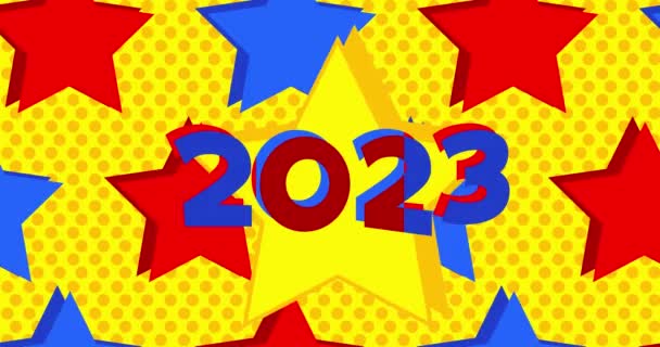 Κινούμενα Κόκκινα Μπλε Κίτρινα Αστέρια Τον Αριθμό 2023 Κινούμενα Σχέδια — Αρχείο Βίντεο