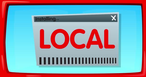 Абстрактний Екран Мультфільму Локальним Текстом Вікні Встановлення Комп Ютерна Програма — стокове відео