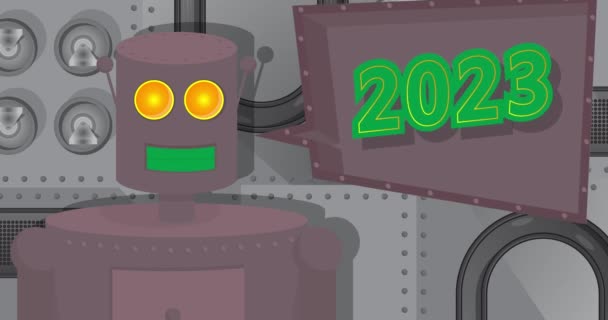 Robot Säger Nummer 2023 Med Speech Bubble Tecknad Animerad Video — Stockvideo