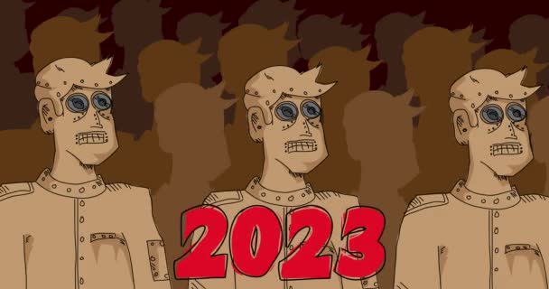 Бойова Армія Номером 2023 Line Art Animated Video Майбутня Роботизація — стокове відео