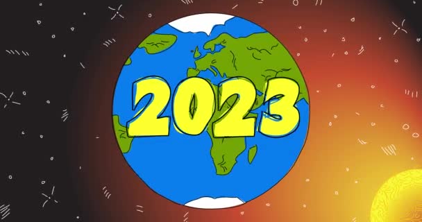 Planeta Terra Com Número 2023 Line Art Animation Desenhos Animados — Vídeo de Stock