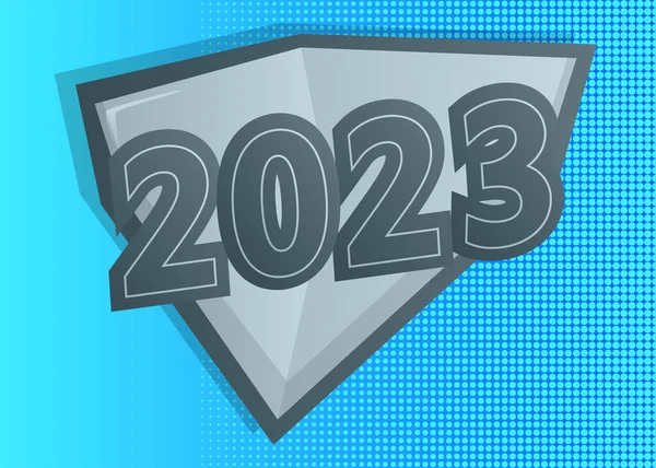 Superhero Εθνόσημο Που Δείχνει Happy New Year 2023 Icon Πολύχρωμο — Διανυσματικό Αρχείο