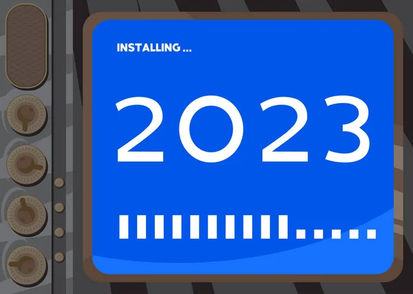 Мультфильм Компьютер Номером 2023 Сообщение Экрана Окне Установки — стоковый вектор