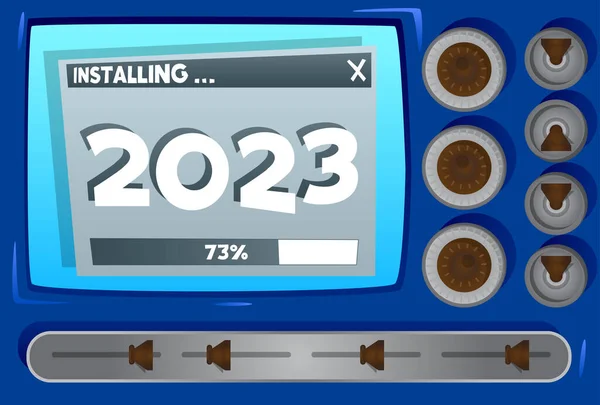漫画コンピュータ2023の数です インストールウィンドウを表示する画面のメッセージ — ストックベクタ