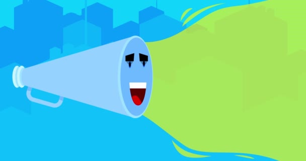 Gülümseyen Mavi Megafon 2023 Numara Ile Şehirde Komik Elementlerle Çözünürlük — Stok video