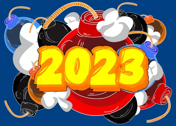 2023 Szám Bombával Rajzfilm Vektor Illutration — Stock Vector