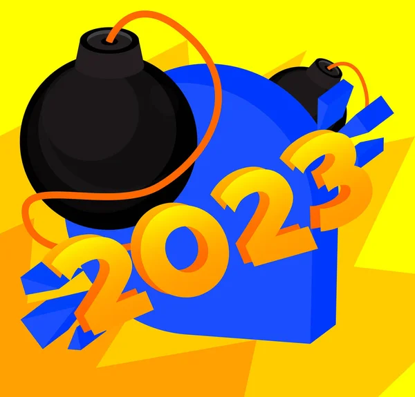 Numero 2023 Con Bomba Illustrazione Vettoriale Del Fumetto — Vettoriale Stock