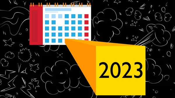 Νούμερο 2023 Ημερολόγιο Εικονογράφηση Φορέα Κινουμένων Σχεδίων — Διανυσματικό Αρχείο
