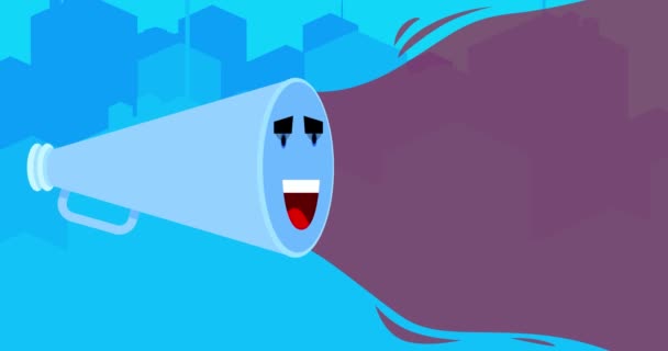 Uśmiechnięty Niebieski Megafon Oznacz Swój Tekst Kalendarzu Mieście Rozdzielczość Animacja — Wideo stockowe