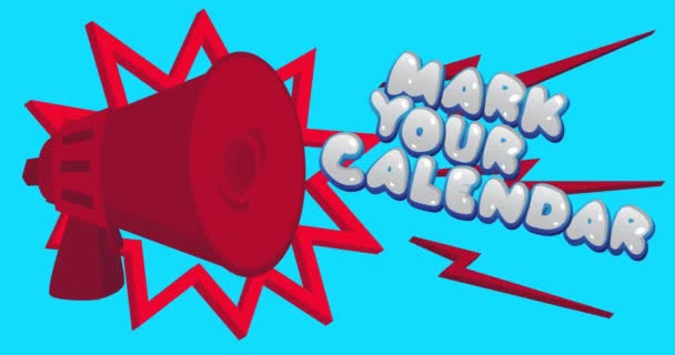 Dancing Red Megaphone Mark Your Calendar Text Blue Háttér Felbontás — Stock videók